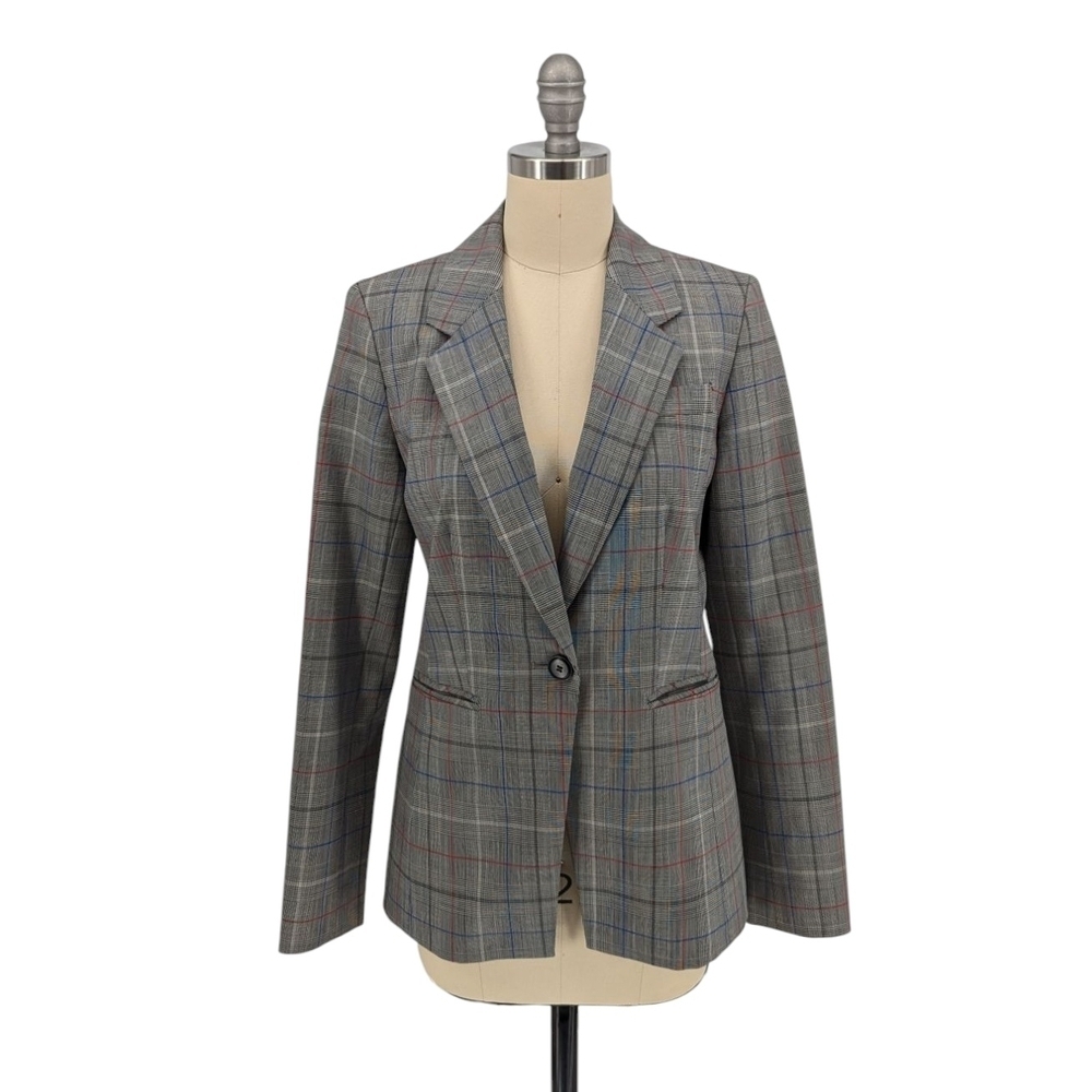 Lewit Wool Plaid One Button Blazer Gray Size 0 preppy Business casual classic